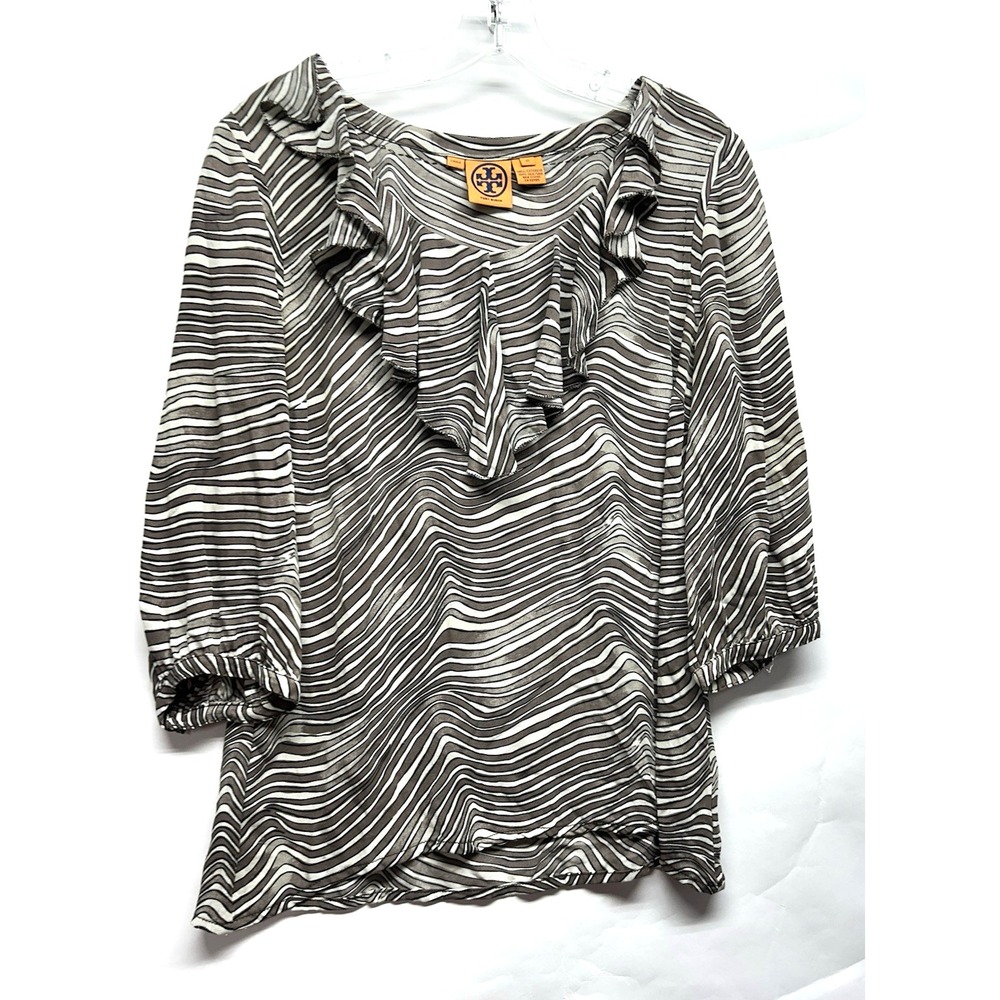 Tory Burch Silk Peasant Blouse Animal Print Size 10 Top (A8)